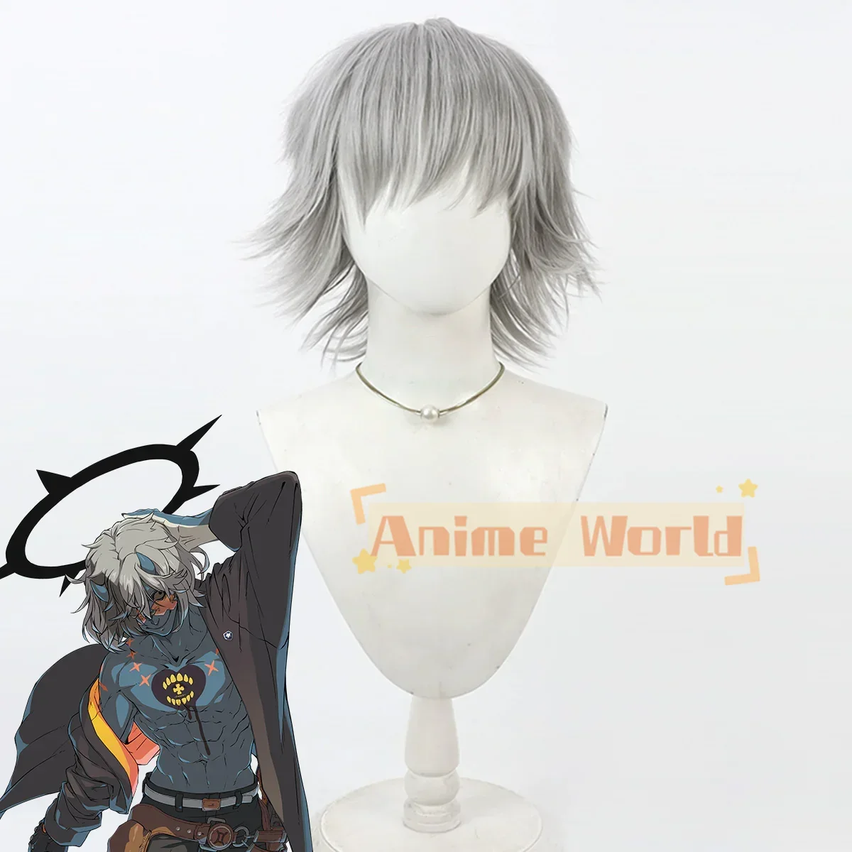 Anime Cosplay Glasses - Peruca Sintética Cinza Guilty Gear STRIVE